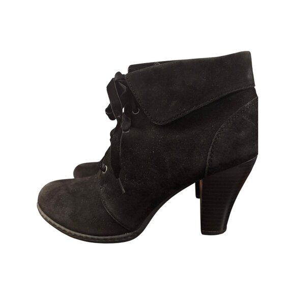 Black Lace-Up Heeled Ankle Suede Boots By B.O.C. Womens Size 8 - Picture 2 of 15